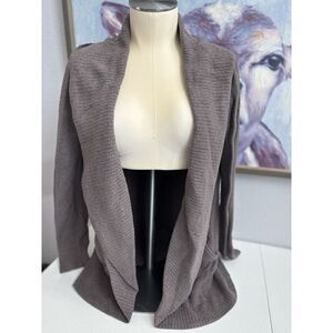 Barefoot Dreams by Cozychic Lite Women's M Gray Fuzzy Knit Open Cardigan Sweater